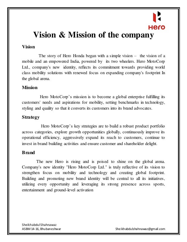 Hero honda vission mission strategy hero motocorp core values
